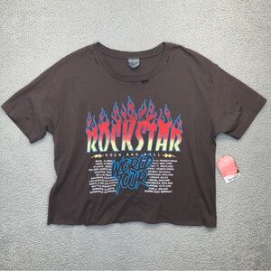 Arula Cropped Top Women's XL Gray Rockstar Distressed Shirt Rock N Roll Xquisite
